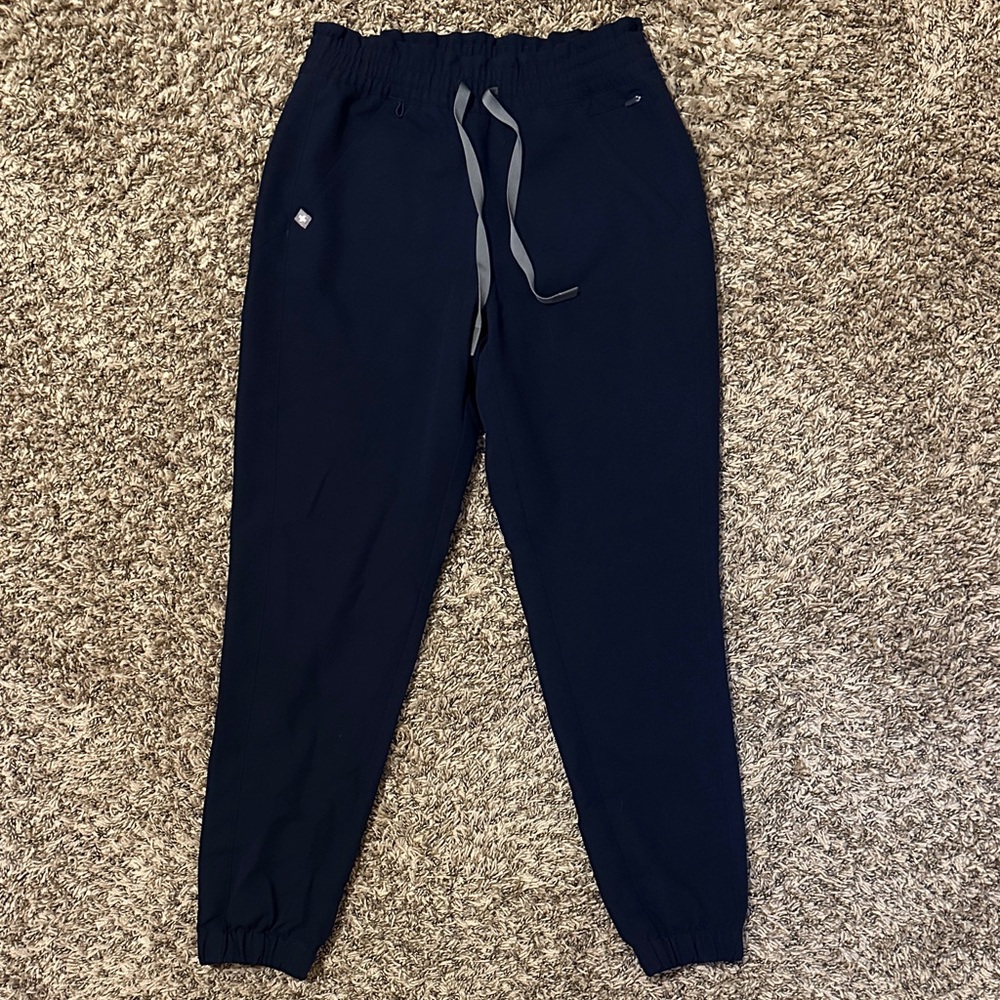 Figs Navy Track Joggers with Gray Drawstring